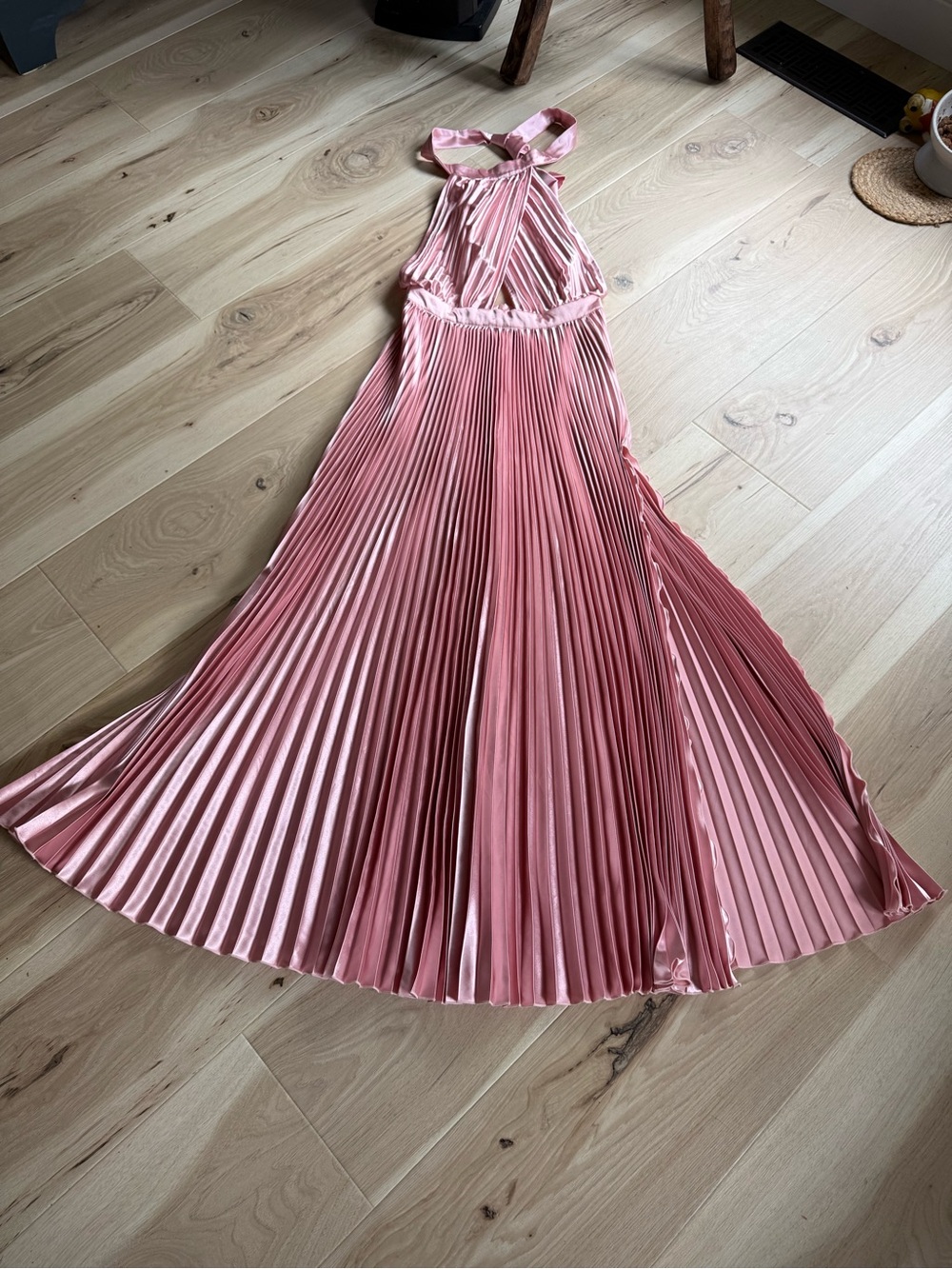 Pleated Halter Maxi Dress in Dusty Pink